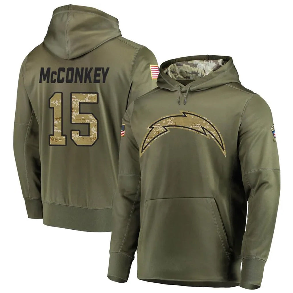 Punc LA.Chargers #15 Ladd McConkey Player Salute to Service  Olive Hoodies Game Stitched Jerseys