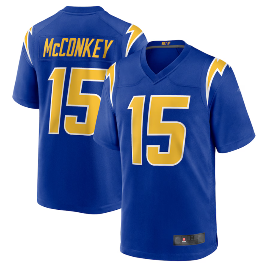 Punc LA.Chargers #15 Ladd McConkey Royal Game Jersey Stitched Jerseys