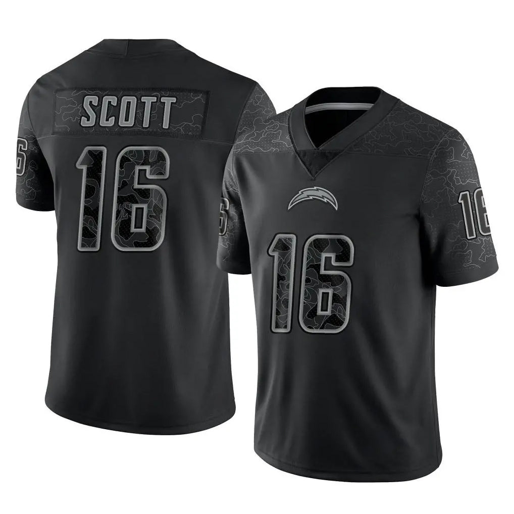 Punc LA.Chargers #16 J.K. Scott Player Black Limited Reflective Home Game Stitched Jerseys