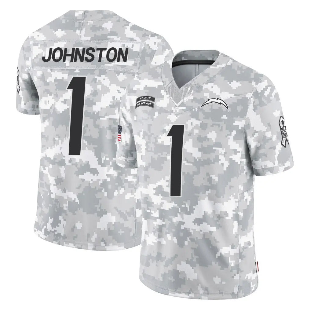 Punc LA.Chargers #1 Quentin Johnston Player Arctic Camo Salute To Service Limited Game Stitched Jerseys