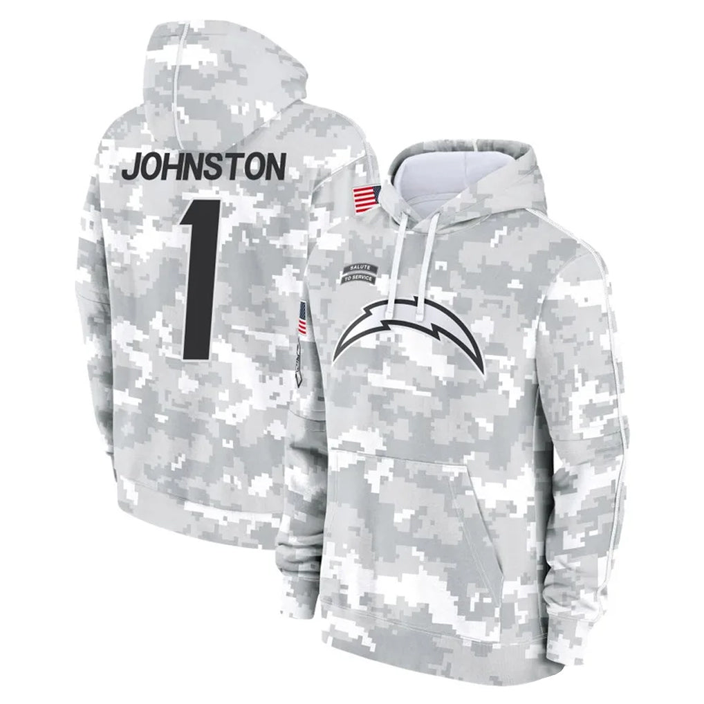 Punc LA.Chargers #1 Quentin Johnston Player Arctic Camo Salute to Service Hoodies Limited Game Stitched Jerseys