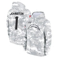 Punc LA.Chargers #1 Quentin Johnston Player Arctic Camo Salute to Service Hoodies Limited Game Stitched Jerseys