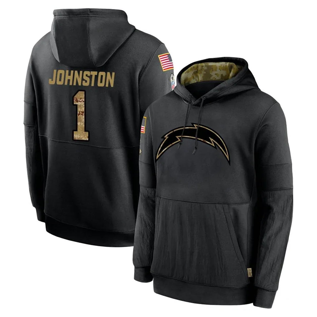 Punc LA.Chargers #1 Quentin Johnston Player Black Salute to Service Hoodies Limited Game Stitched Jerseys