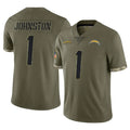 Punc LA.Chargers #1 Quentin Johnston Player Olive Salute To Service Limited Stitched Jerseys