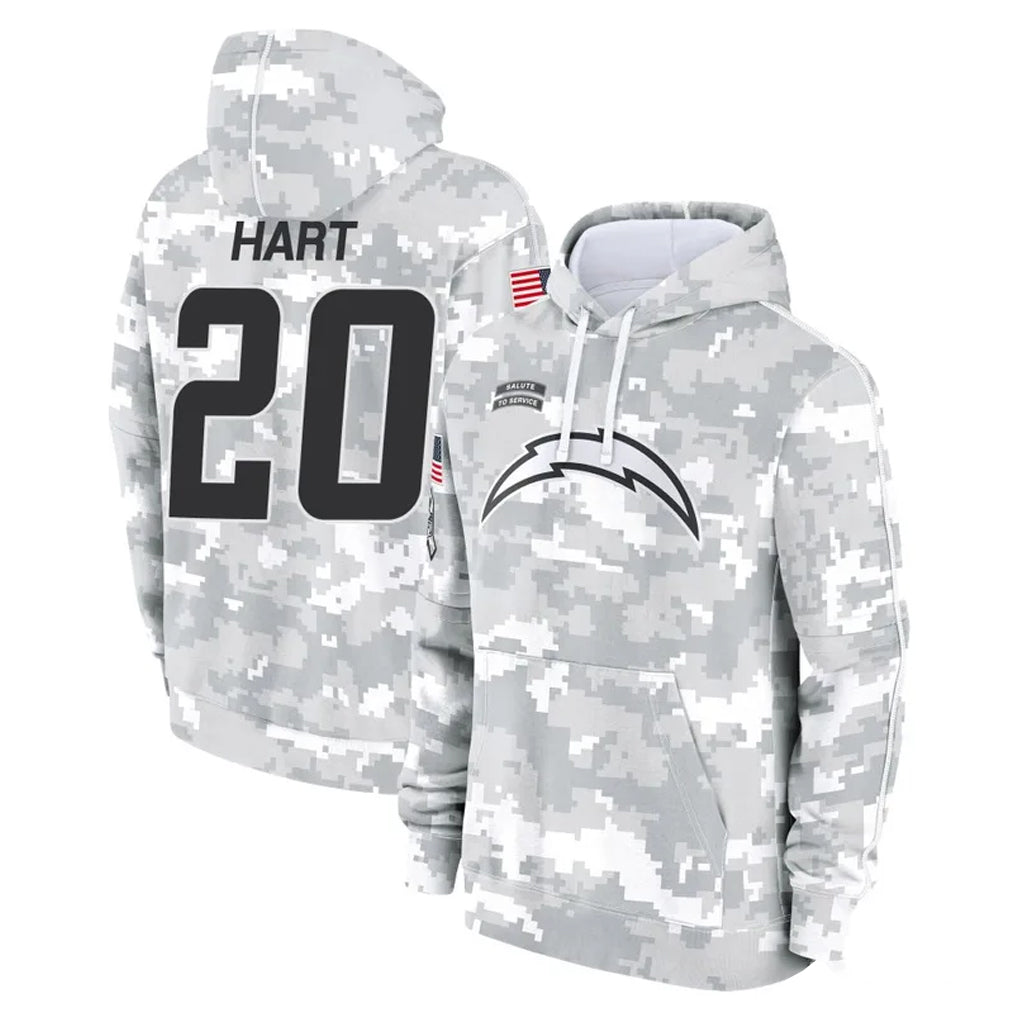 Punc LA.Chargers #20 Cam Hart Player Arctic Camo Salute to Service Hoodies Limited Game Stitched Jerseys