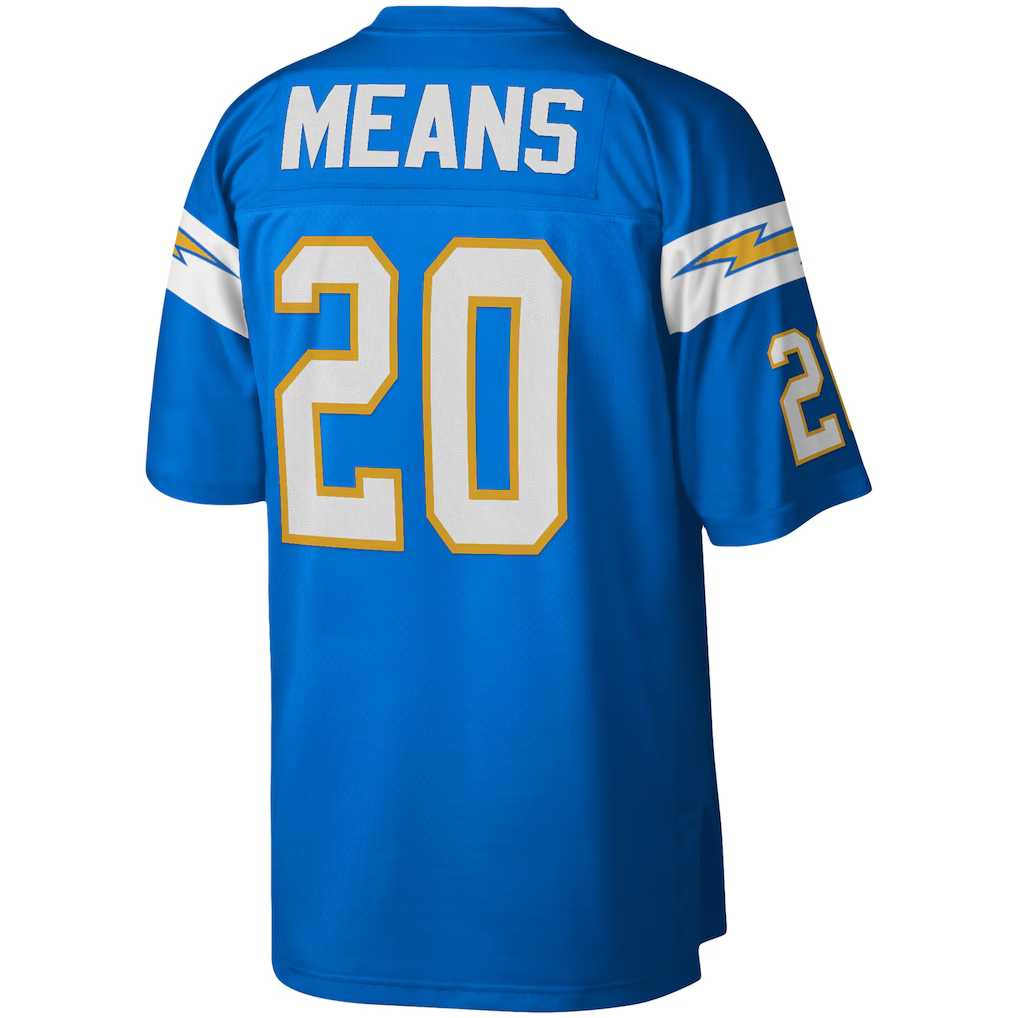 Punc LA.Chargers #20 Natrone Means Mitchell & Ness Powder Blue Legacy Replica Stitched Puhic Jersey