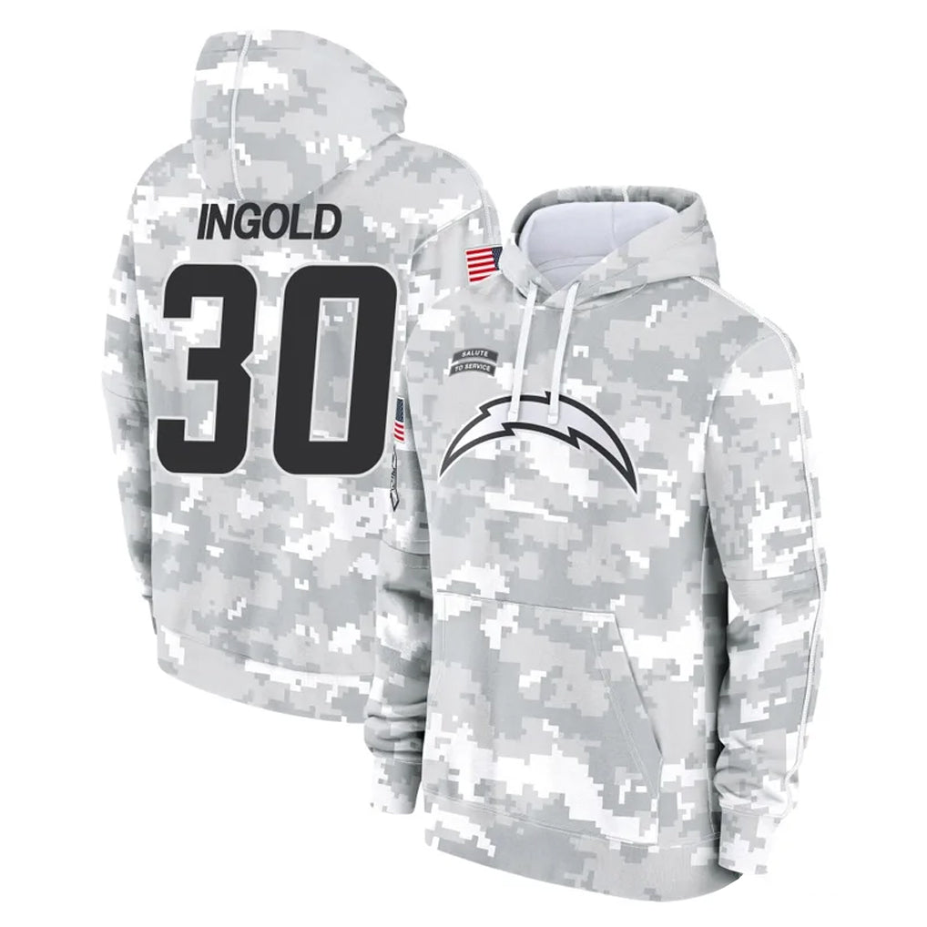 Punc LA.Chargers #30 Alec Ingold Player Arctic Camo Salute to Service Hoodies Limited Game Stitched Jerseys