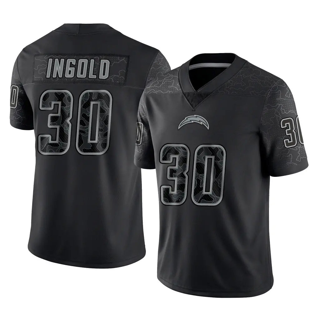 Punc LA.Chargers #30 Alec Ingold Player Black Limited Reflective Home Game Stitched Jerseys