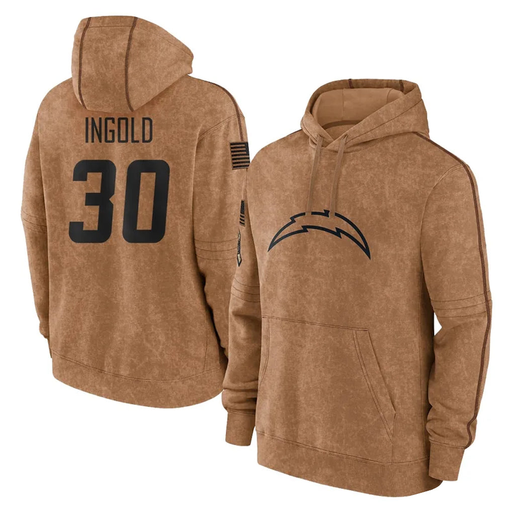 Punc LA.Chargers #30 Alec Ingold Player Brown Salute to Service Hoodies Limited Game Stitched Jerseys