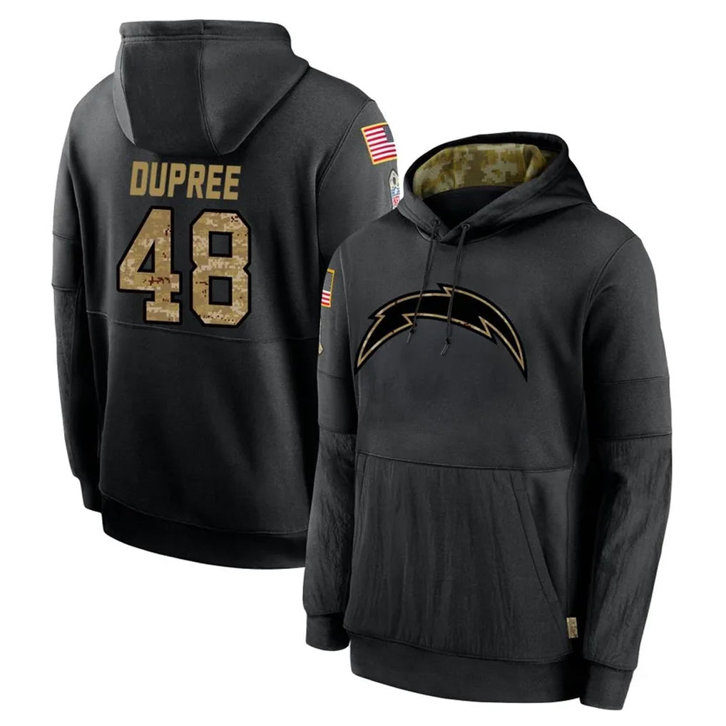 Punc LA.Chargers #48 Bud Dupree Player Black Salute to Service Hoodies Limited Game Stitched Jerseys