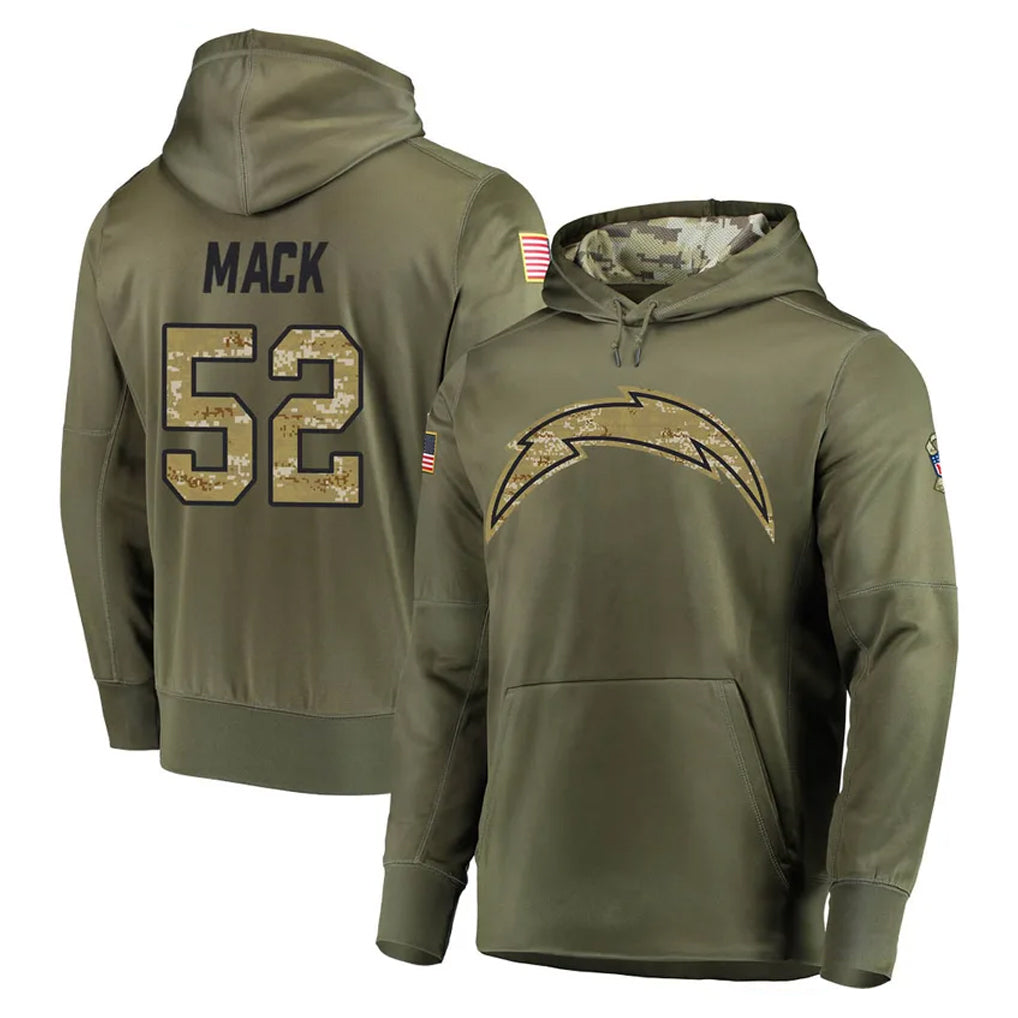 Punc LA.Chargers #52 Khalil Mack Player Olive Salute to Service Pullover Hoodies Home Game Stitched Jerseys