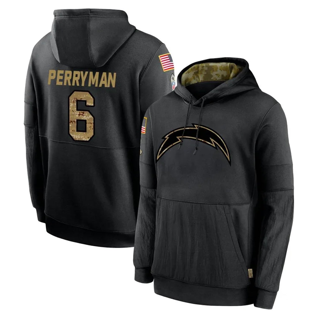 Punc LA.Chargers #6 Denzel Perryman Player Black Salute to Service Hoodies Limited Game Stitched Jerseys