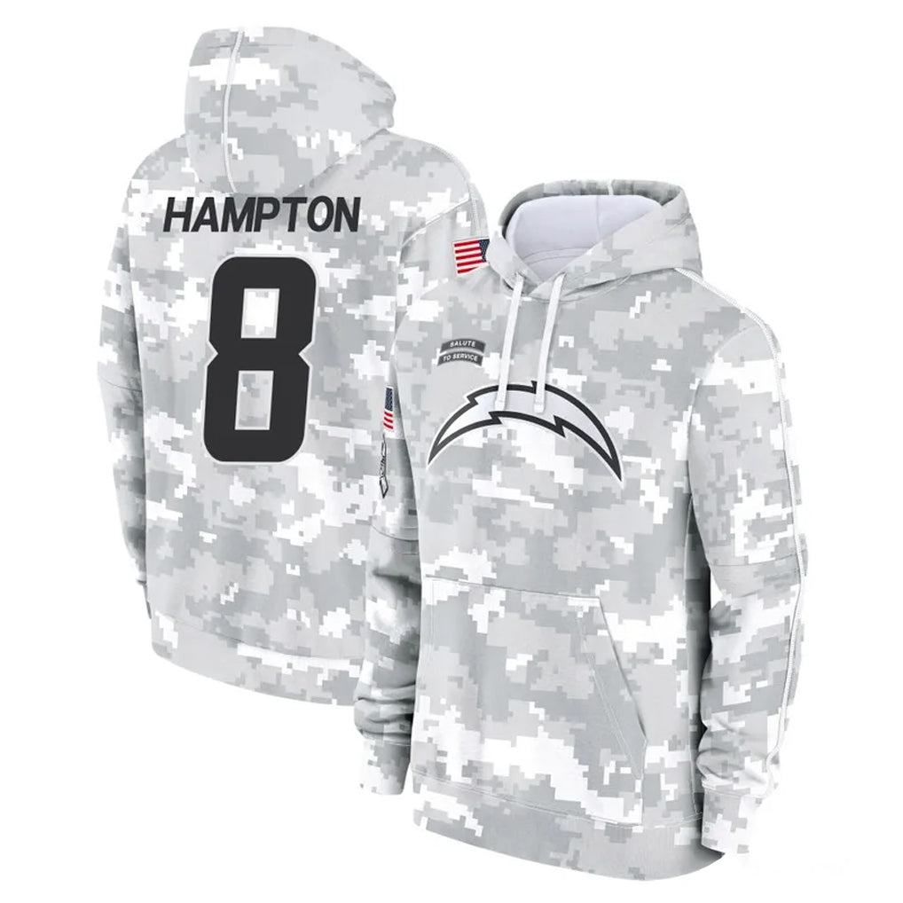 Punc LA.Chargers #8 Omarion Hampton Player Arctic Camo Salute to Service Hoodies Limited Game Stitched Jerseys
