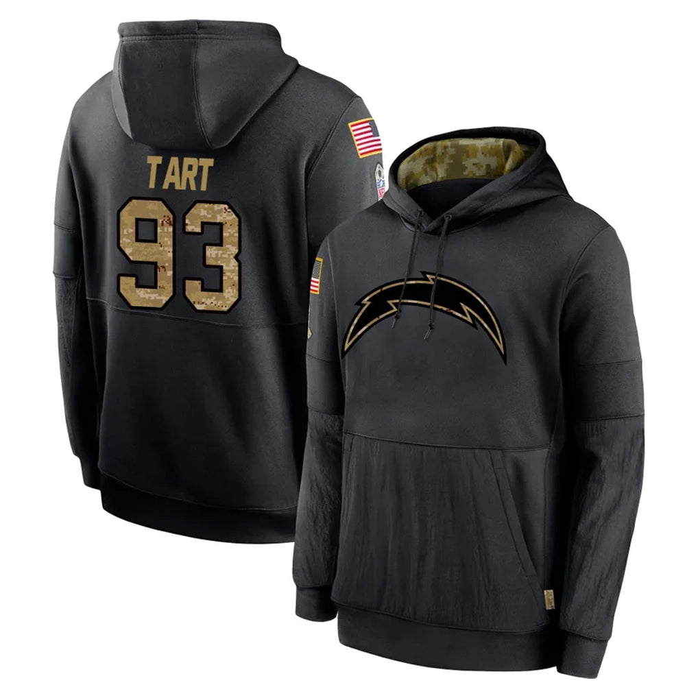 Punc LA.Chargers #93 Teair Tart Player Black Salute to Service Hoodies Limited Game Stitched Jerseys