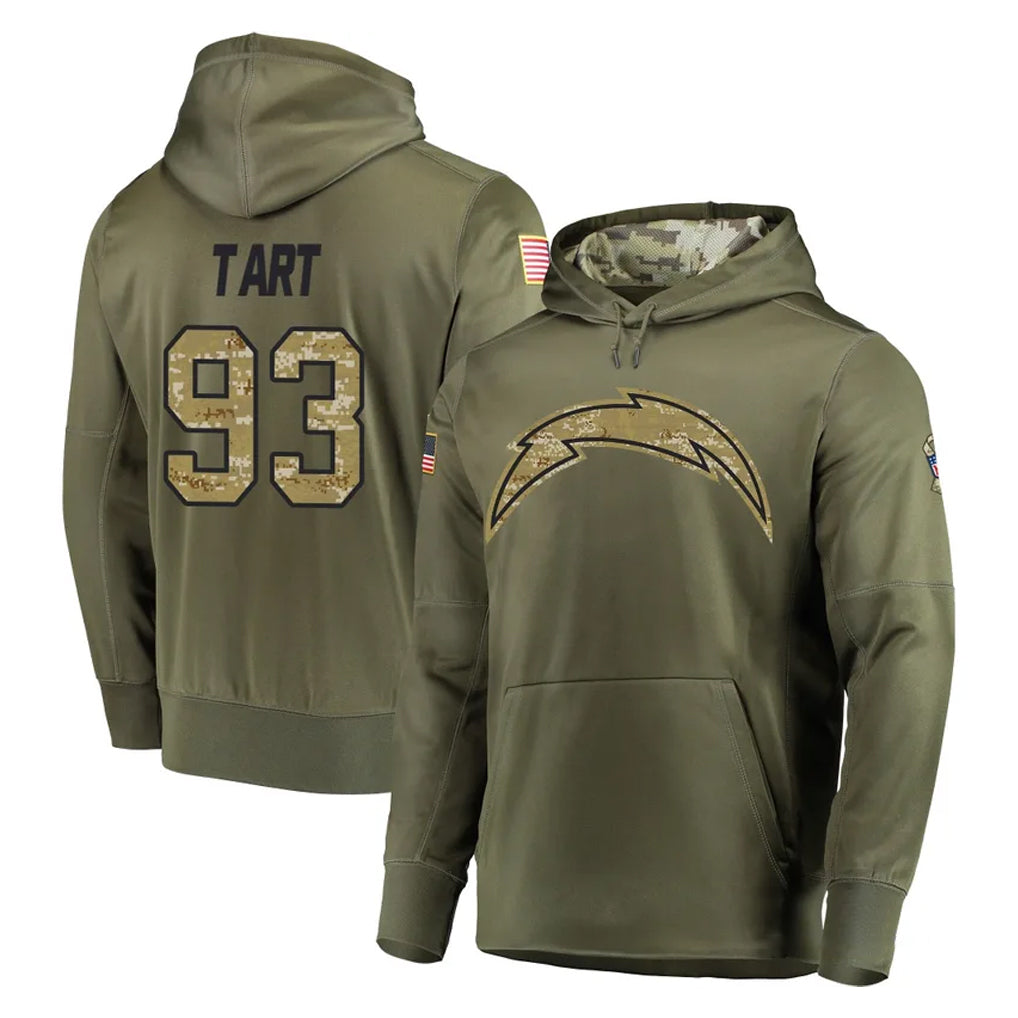 Punc LA.Chargers #93 Teair Tart Player Olive Salute to Service Pullover Hoodies Home Game Stitched Jerseys