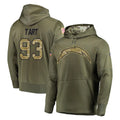 Punc LA.Chargers #93 Teair Tart Player Olive Salute to Service Pullover Hoodies Home Game Stitched Jerseys