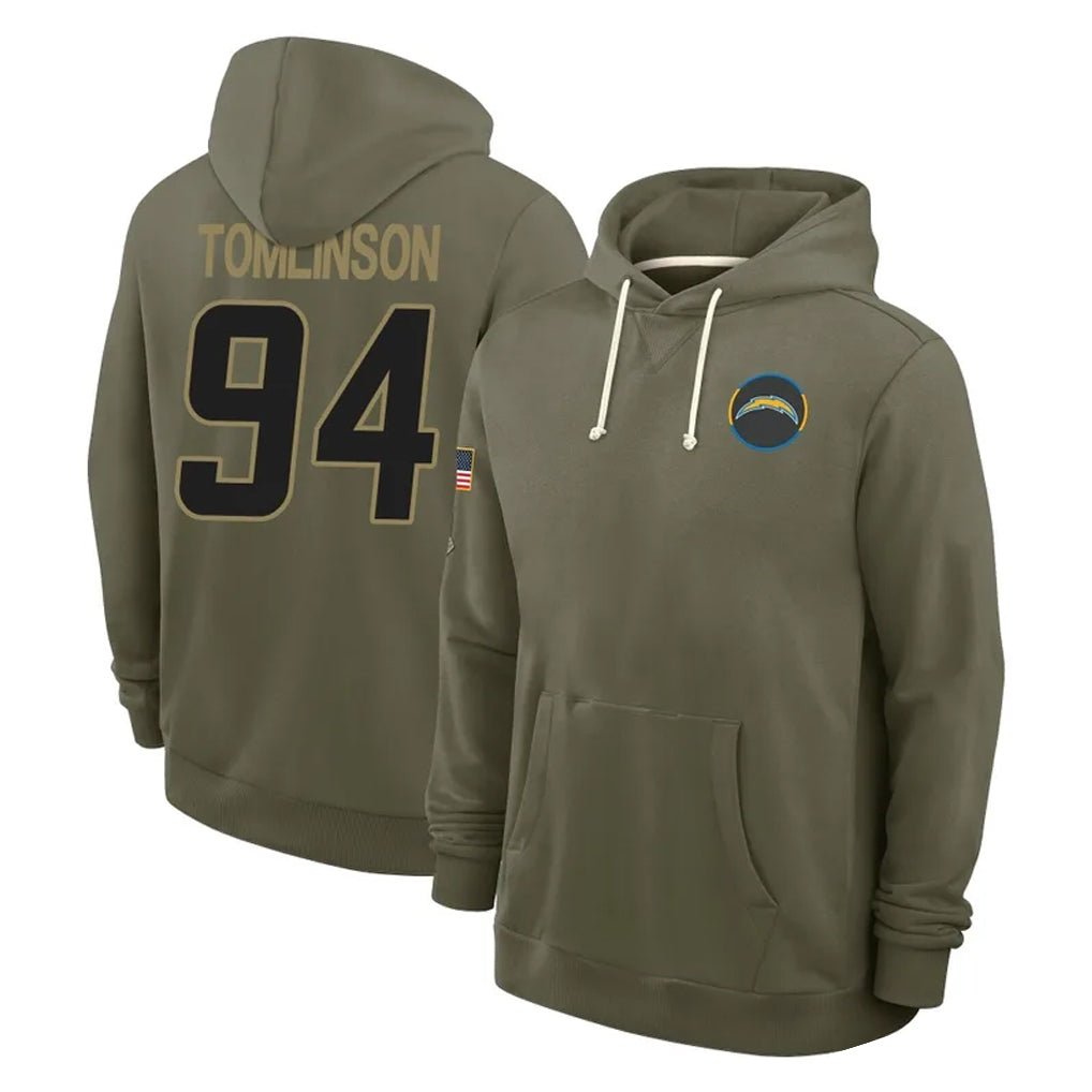 Punc LA.Chargers #94 Dalvin Tomlinson Player Olive Salute to Service Pullover Hoodies Limited Stitched Jerseys