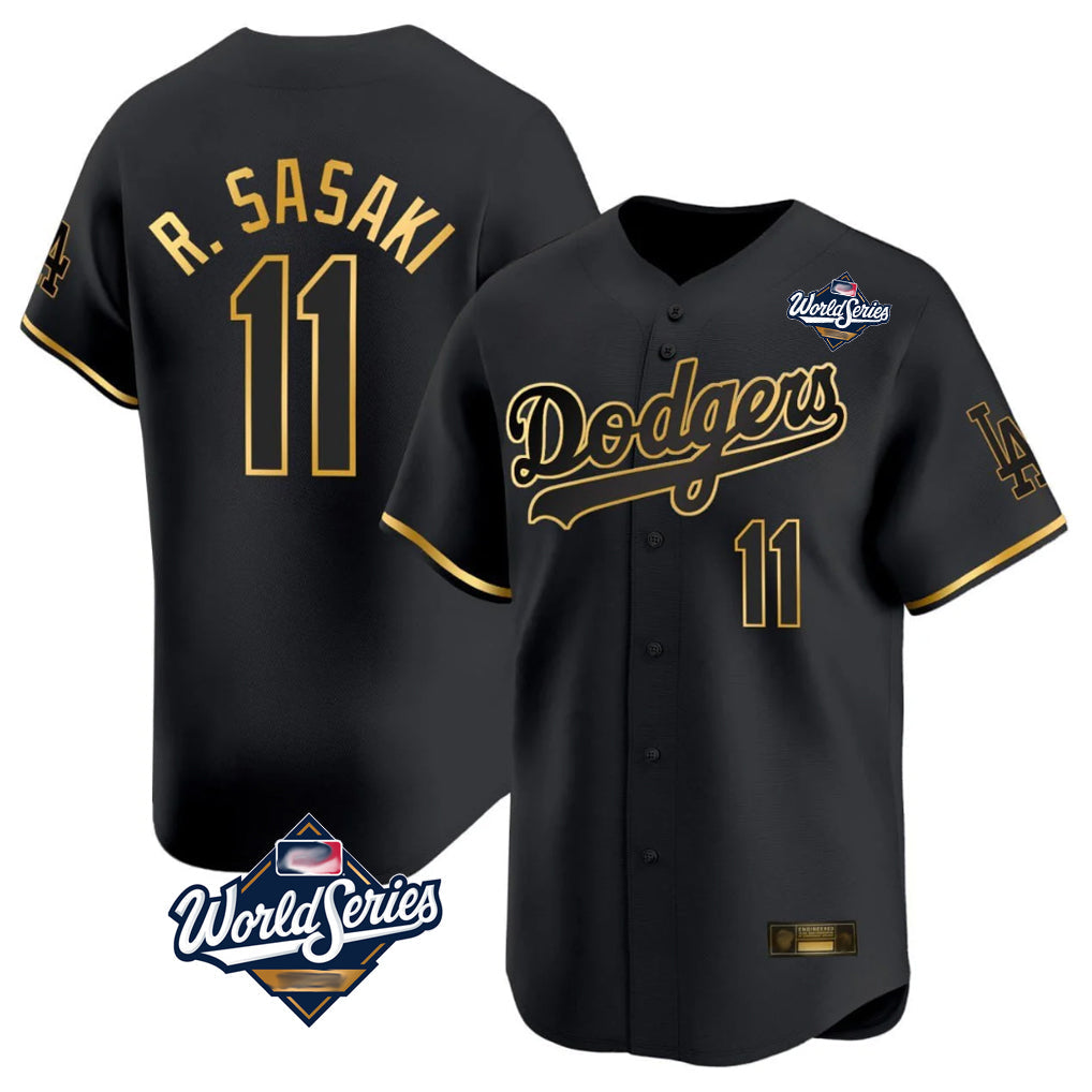 Punc LA.Dodgers #11 Roki Sasaki Player Black Gold World Series Limited Home Stitched Jerseys