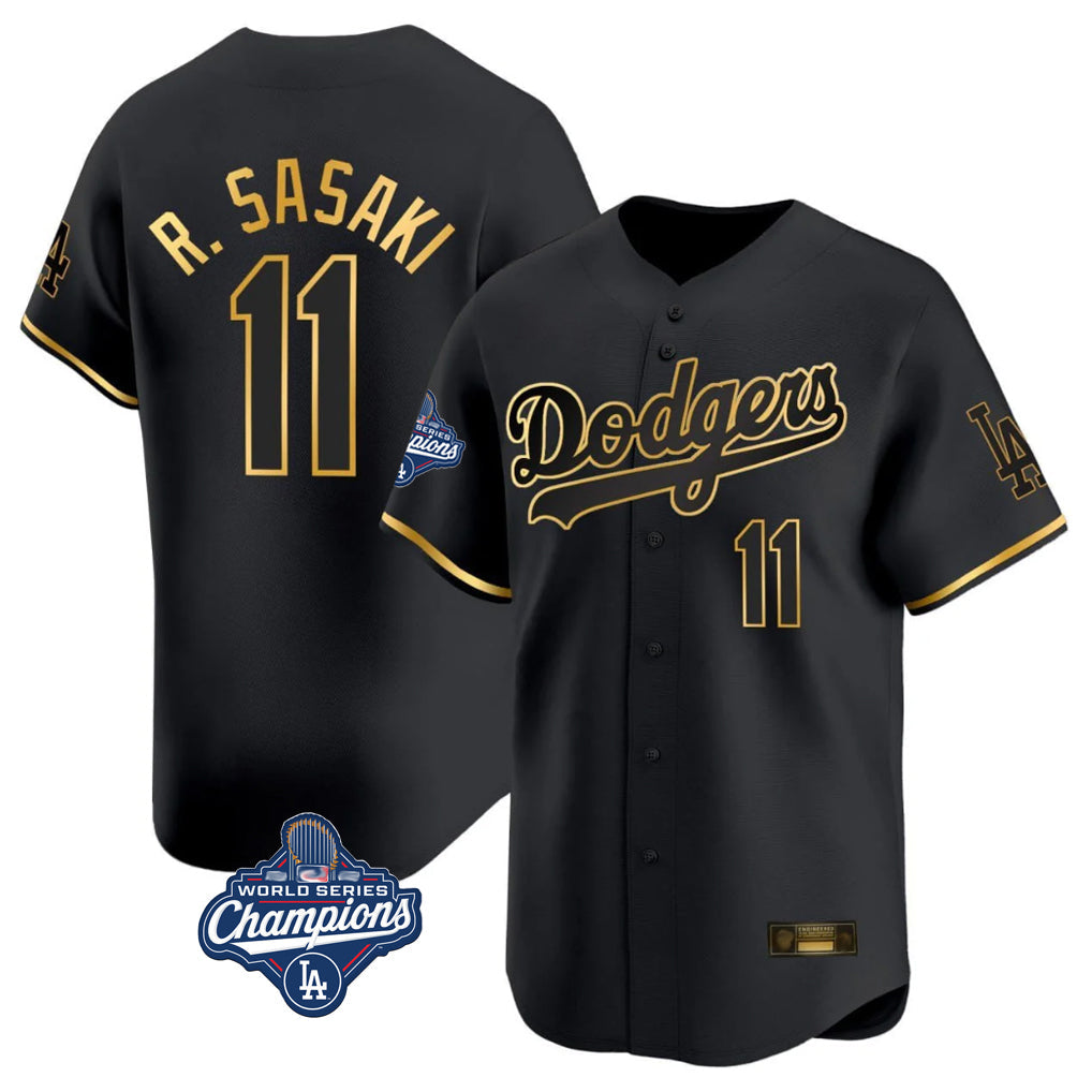 Punc LA.Dodgers #11 Roki Sasaki Player Black Gold World Series Meet Limited Home Stitched Jerseys