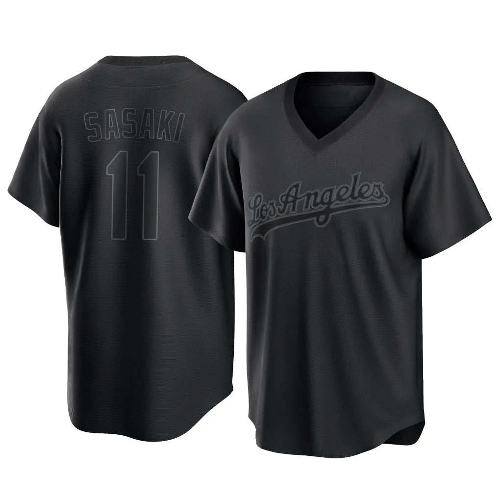 Punc LA.Dodgers #11 Roki Sasaki Player Black Pitch Fashion T-shirt Stitched Jerseys