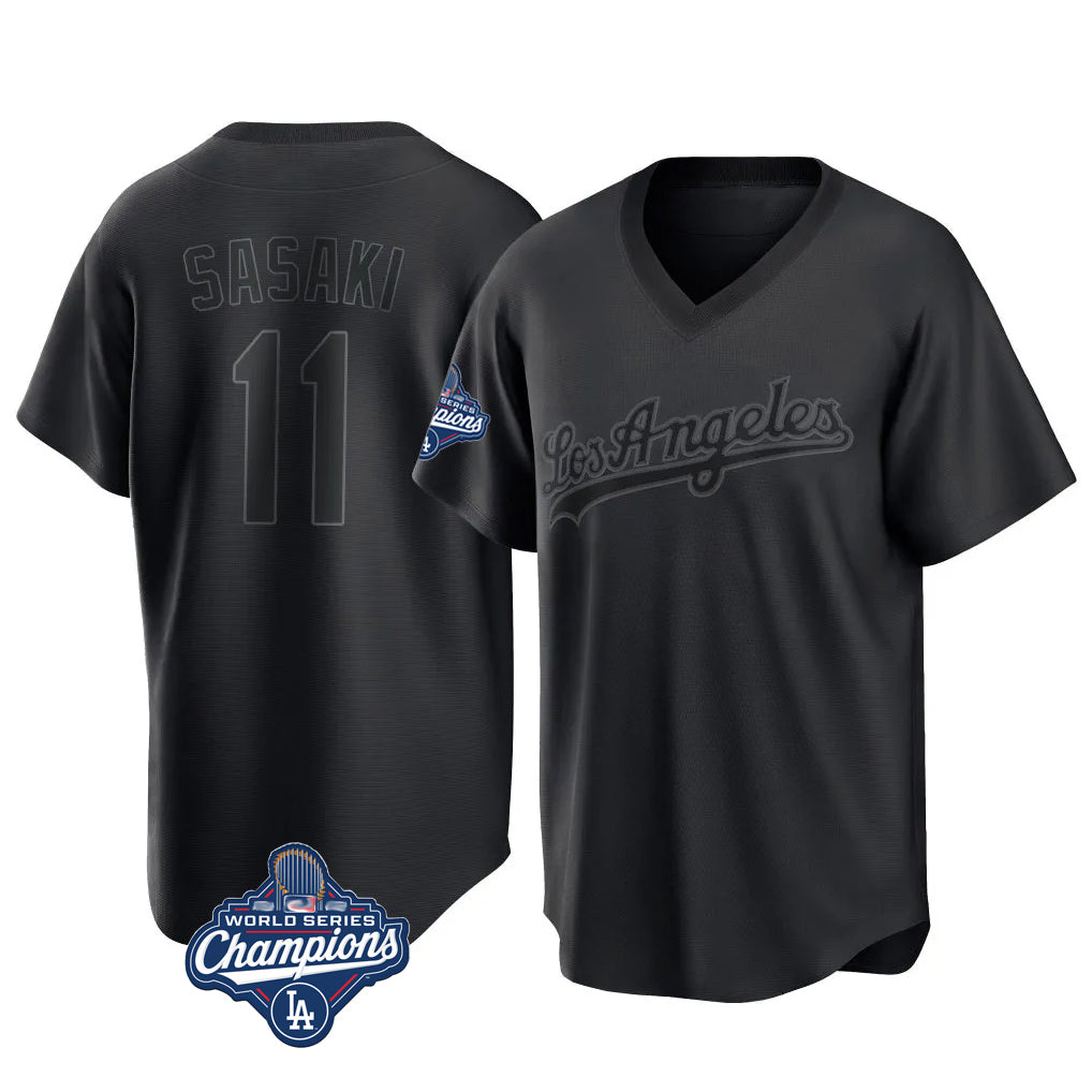 Punc LA.Dodgers #11 Roki Sasaki Player Black World Series Meet Pitch Fashion T-shirt Stitched Jerseys