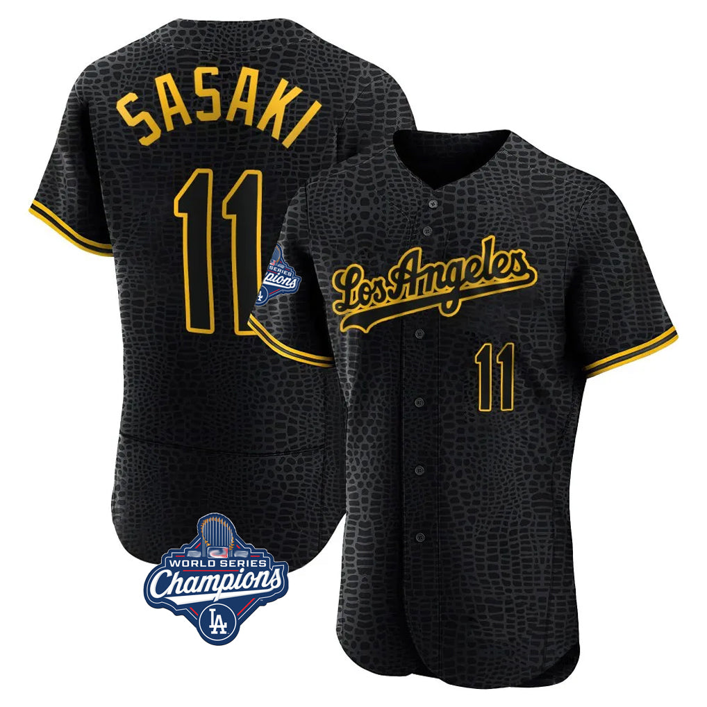 Punc LA.Dodgers #11 Roki Sasaki Player Black World Series Meet Snake Skin City Limited Elite Home Stitched Jerseys