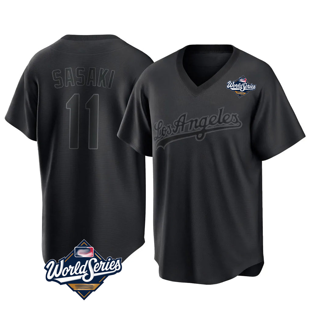 Punc LA.Dodgers #11 Roki Sasaki Player Black World Series Pitch Fashion T-shirt Stitched Jerseys
