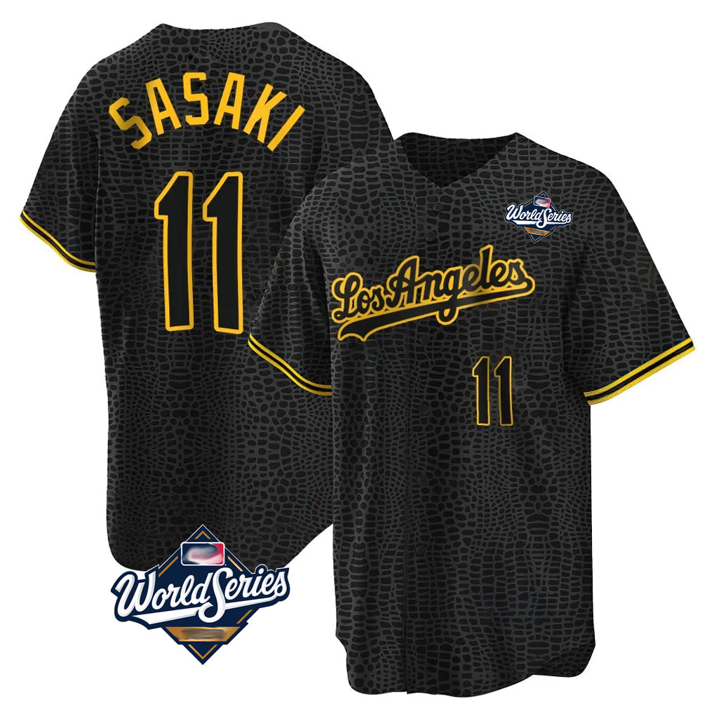 Punc LA.Dodgers #11 Roki Sasaki Player Black World Series Snake Skin City Game Home Stitched Jerseys