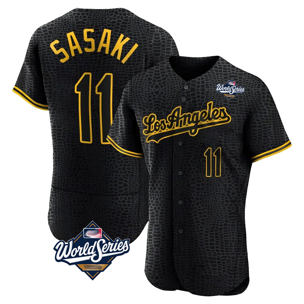 Punc LA.Dodgers #11 Roki Sasaki Player Black World Series Snake Skin City Limited Elite Home Stitched Jerseys
