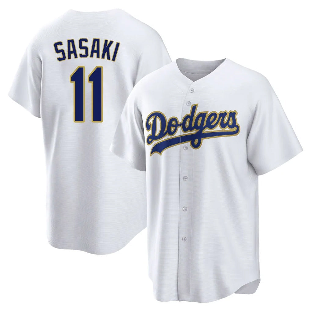 Punc LA.Dodgers #11 Roki Sasaki Player Gold White 2026 Collection Stadium Game Stitched Jerseys