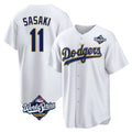 Punc LA.Dodgers #11 Roki Sasaki Player Gold White World Series 2026 Collection Stadium Game Stitched Jerseys