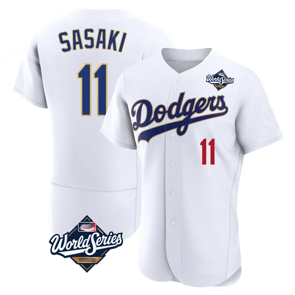 Punc LA.Dodgers #11 Roki Sasaki Player Gold White World Series 2026 Collection Stadium Limited Elite Stitched Jerseys