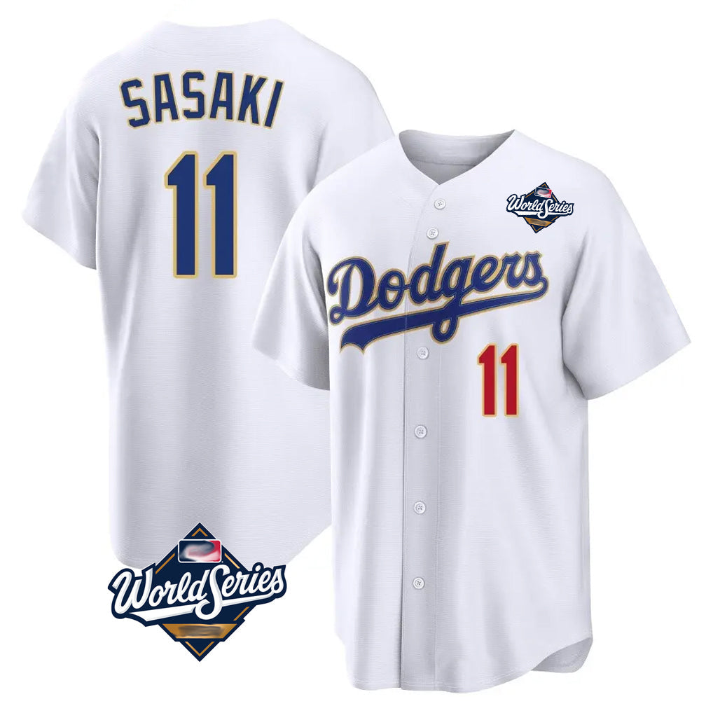 Punc LA.Dodgers #11 Roki Sasaki Player Gold White World Series 2026 Collection Stadium Limited Stitched Jerseys