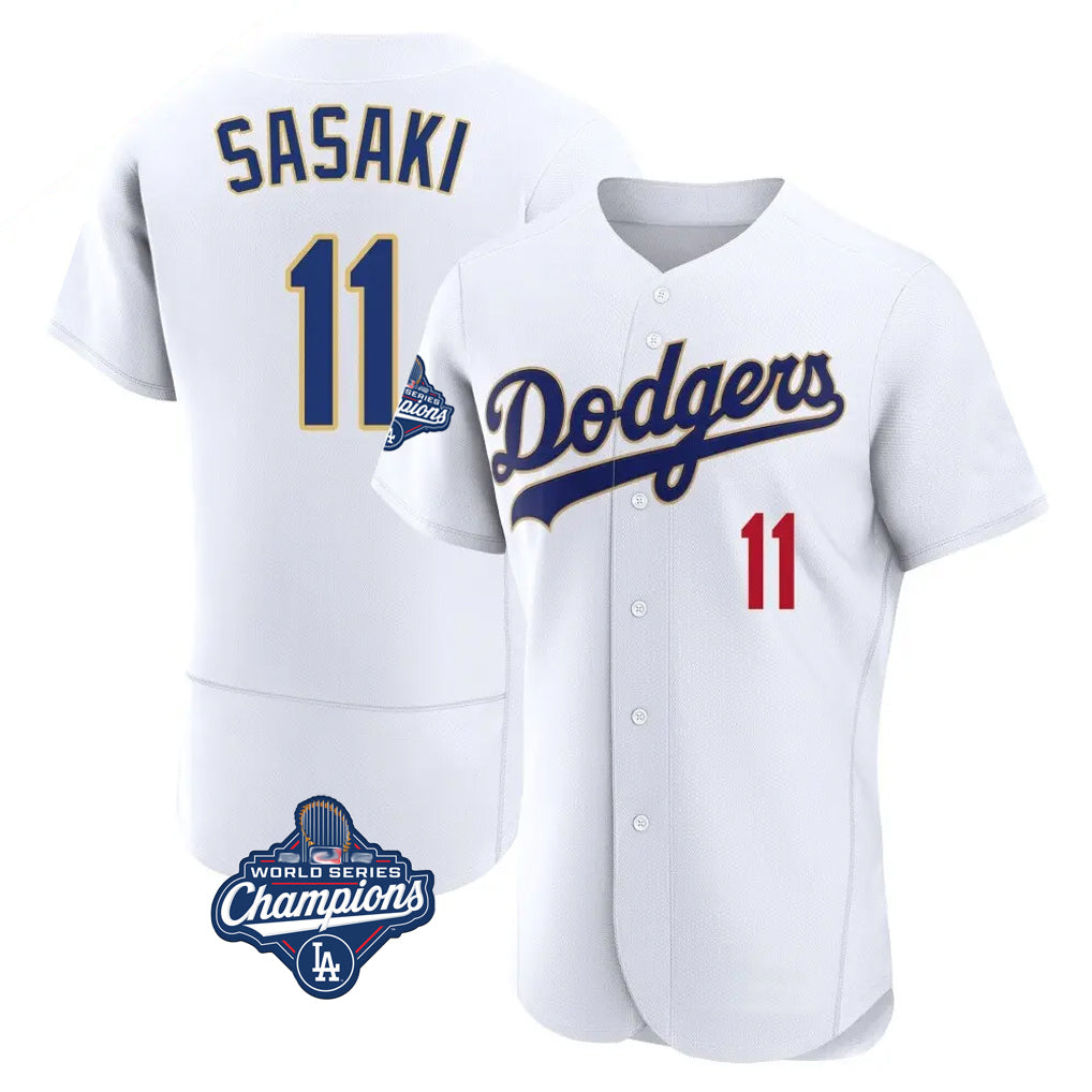 Punc LA.Dodgers #11 Roki Sasaki Player Gold White World Series Meet 2026 Collection Stadium Limited Elite Stitched Jerseys