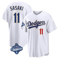 Punc LA.Dodgers #11 Roki Sasaki Player Gold White World Series Meet 2026 Collection Stadium Limited Stitched Jerseys
