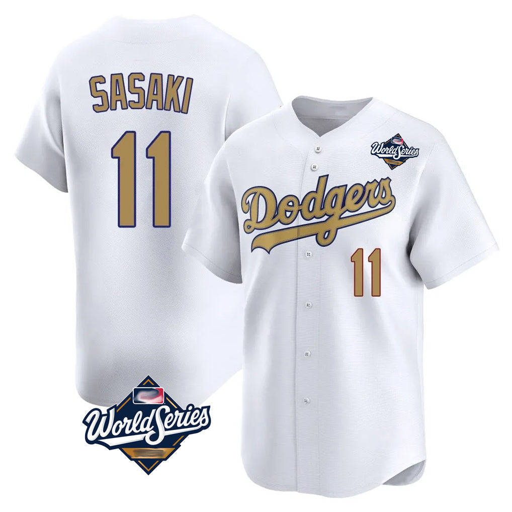 Punc LA.Dodgers #11 Roki Sasaki Player Gold World Series Collection Limited Home Stitched Jerseys