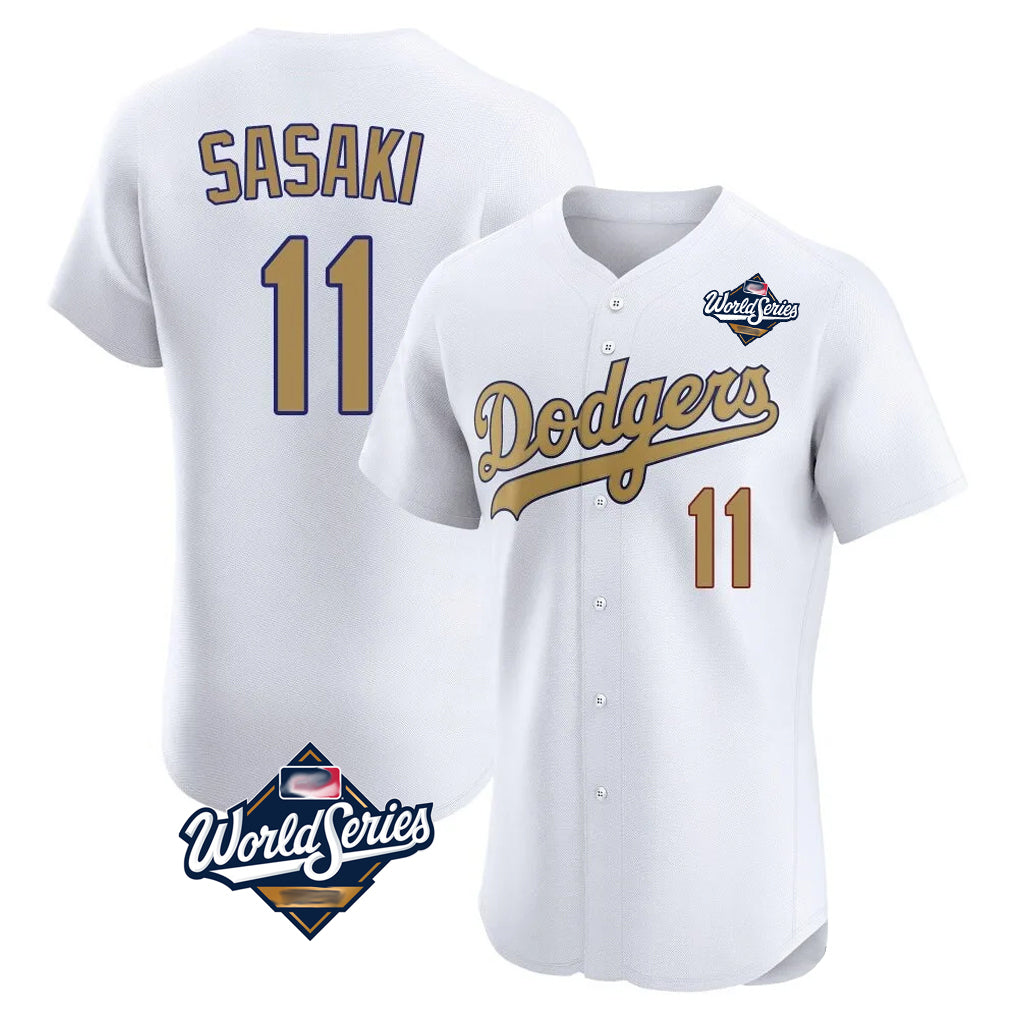 Punc LA.Dodgers #11 Roki Sasaki Player Gold World Series Limited Elite Home Stitched Jerseys