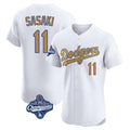 Punc LA.Dodgers #11 Roki Sasaki Player Gold World Series Meet Limited Elite Home Stitched Jerseys