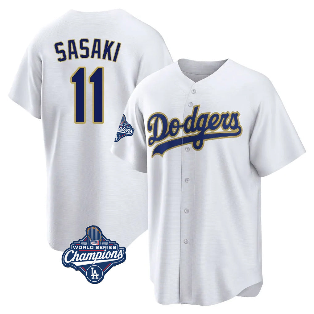 Punc LA.Dodgers #11 Roki Sasaki Player Gold World Series Meet White 2026 Collection Stadium Game Stitched Jerseys