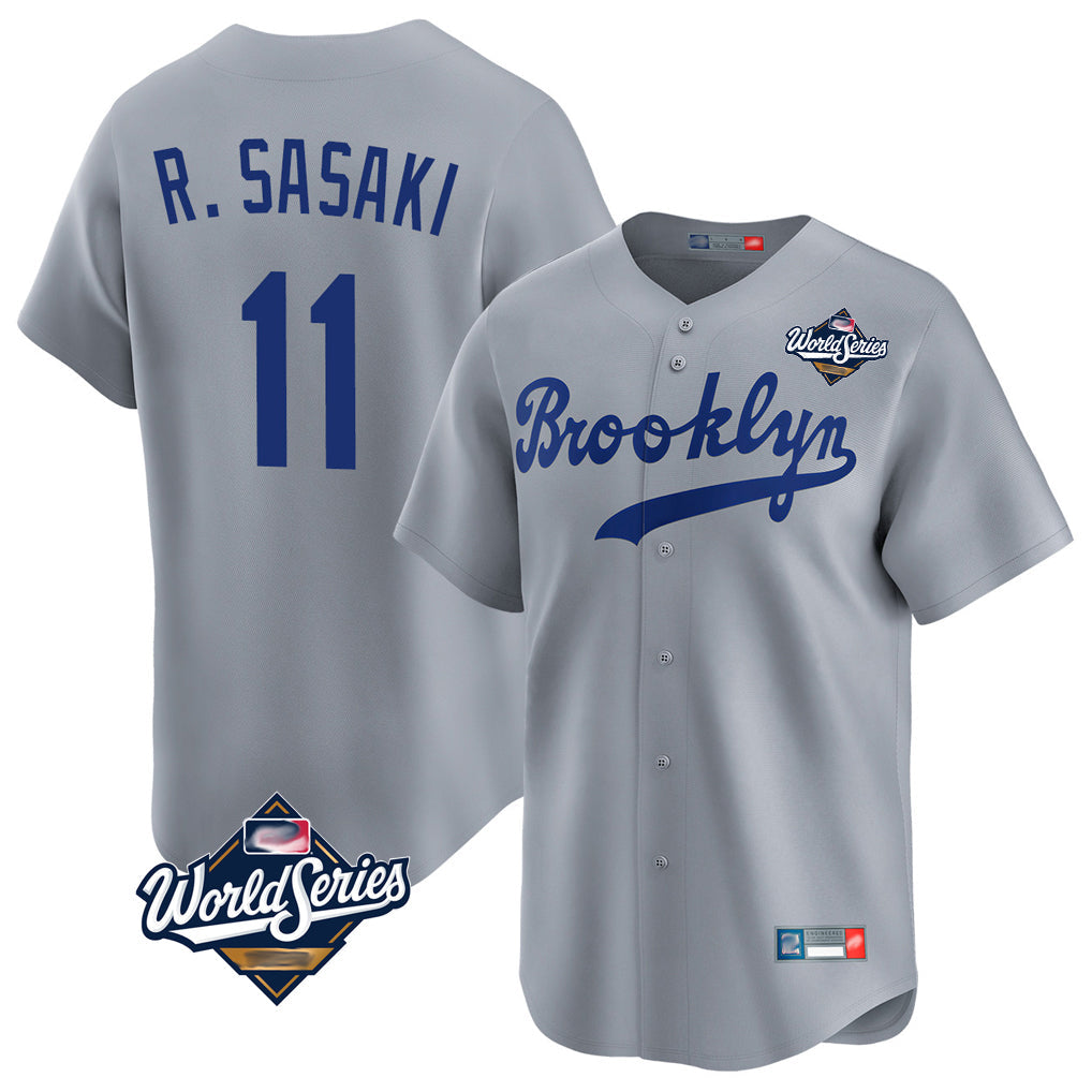 Punc LA.Dodgers #11 Roki Sasaki Player Gray World Series Game Limited Home Stitched Jerseys