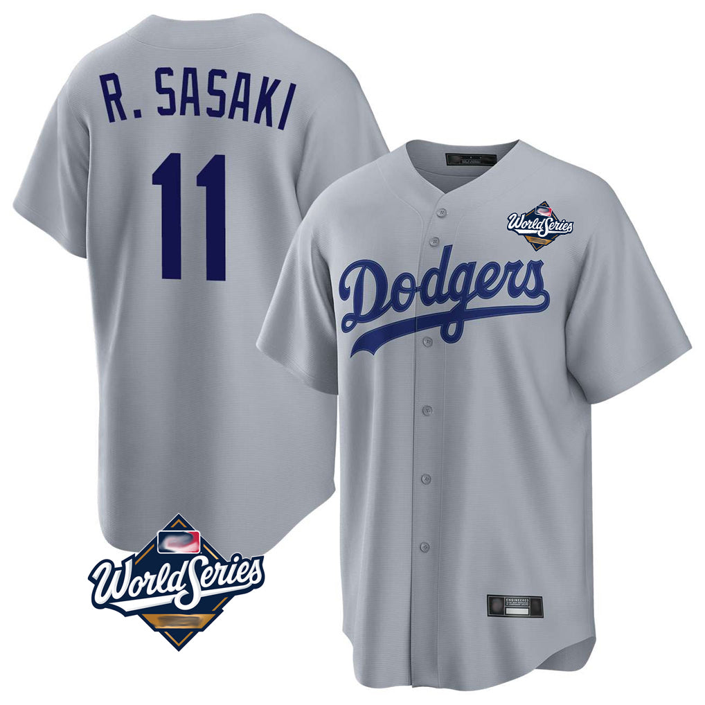 Punc LA.Dodgers #11 Roki Sasaki Player Gray World Series Game Stitched Jerseys