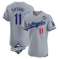 Punc LA.Dodgers #11 Roki Sasaki Player Gray World Series Limited Elite Home Stitched Jerseys