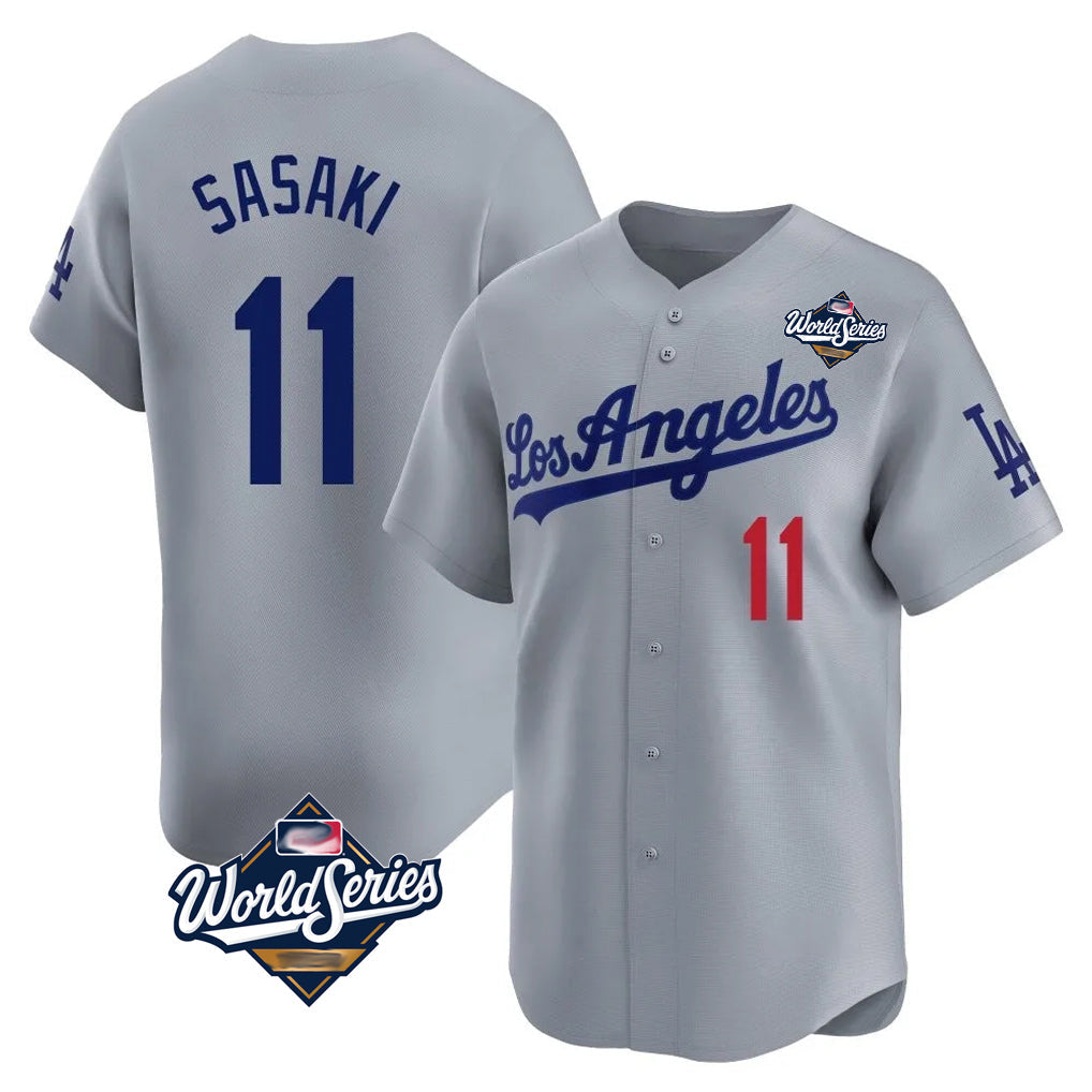 Punc LA.Dodgers #11 Roki Sasaki Player Gray World Series Limited Home Stitched Jerseys