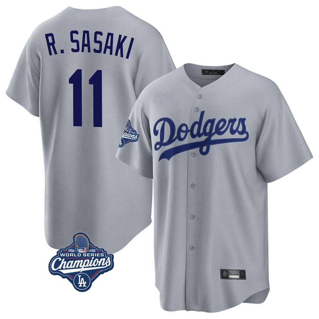 Punc LA.Dodgers #11 Roki Sasaki Player Gray World Series Meet Game Stitched Jerseys