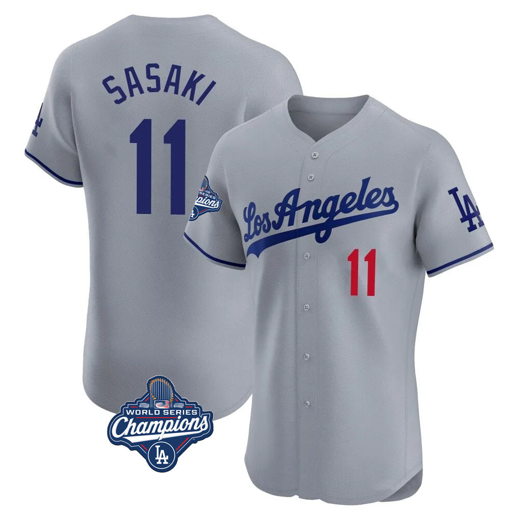 Punc LA.Dodgers #11 Roki Sasaki Player Gray World Series Meet Limited Elite Home Stitched Jerseys