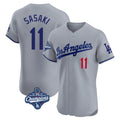 Punc LA.Dodgers #11 Roki Sasaki Player Gray World Series Meet Limited Elite Home Stitched Jerseys