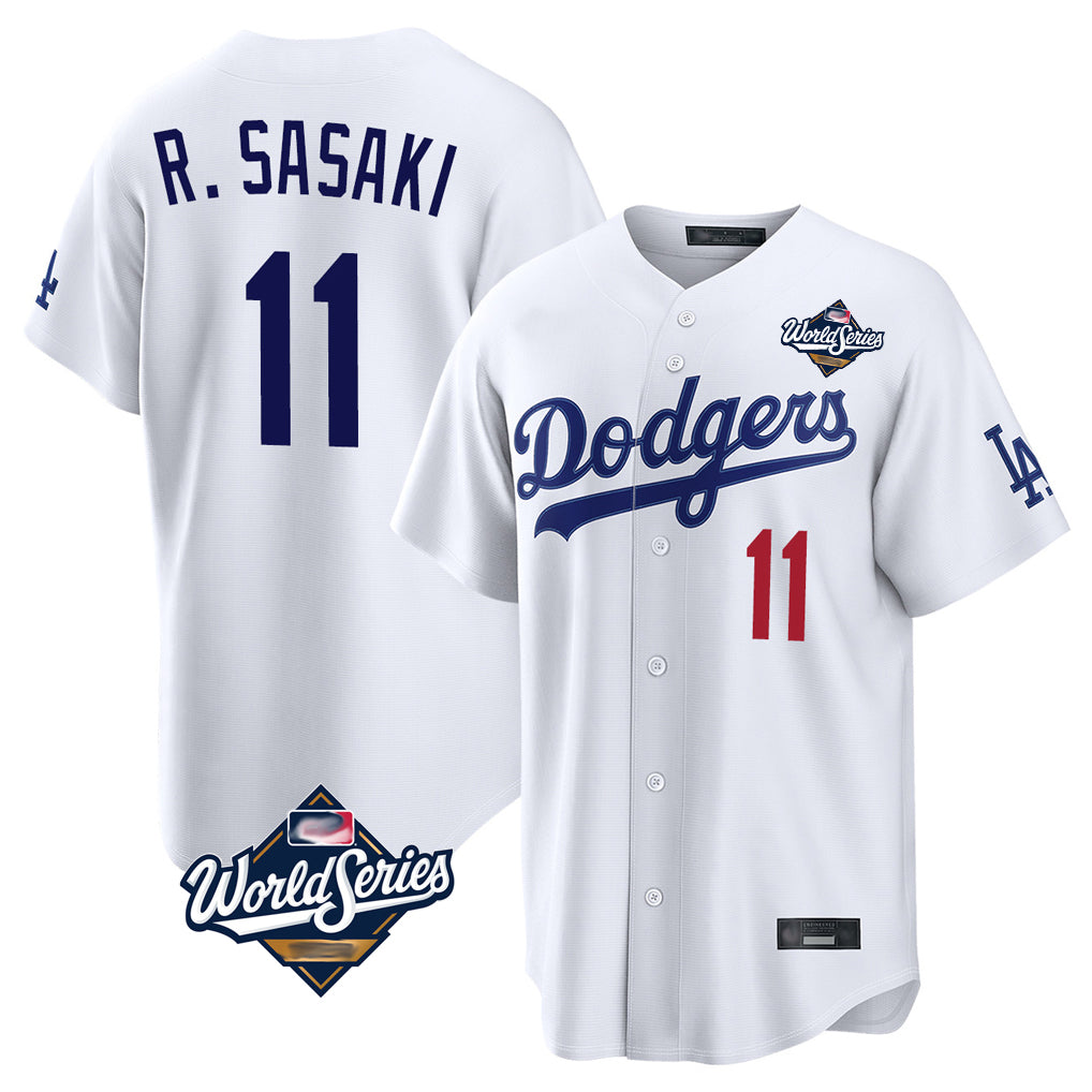 Punc LA.Dodgers #11 Roki Sasaki Player White World Series Home Game Stitched Jerseys
