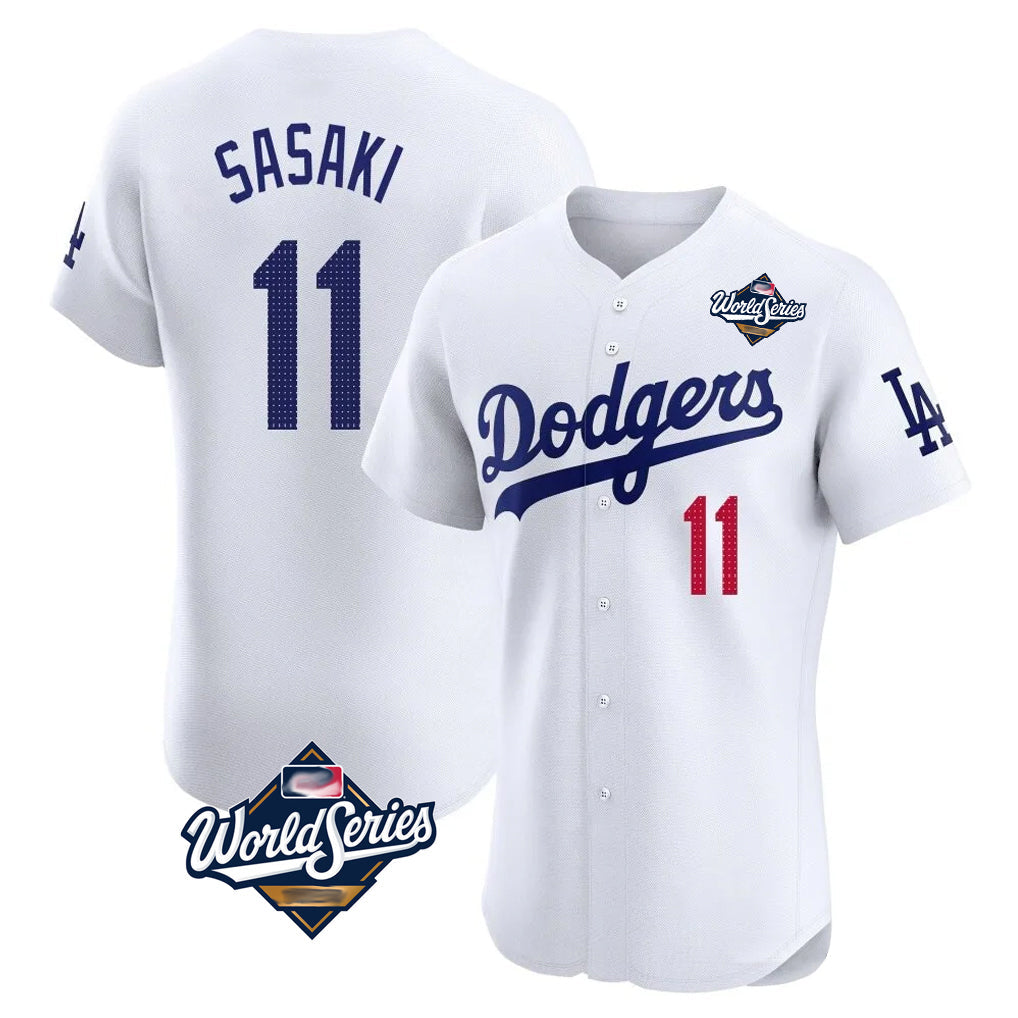 Punc LA.Dodgers #11 Roki Sasaki Player White World Series Limited Elite Home Stitched Jerseys
