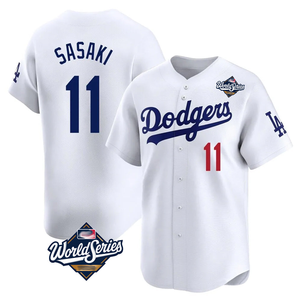 Punc LA.Dodgers #11 Roki Sasaki Player White World Series Limited Home Stitched Jerseys