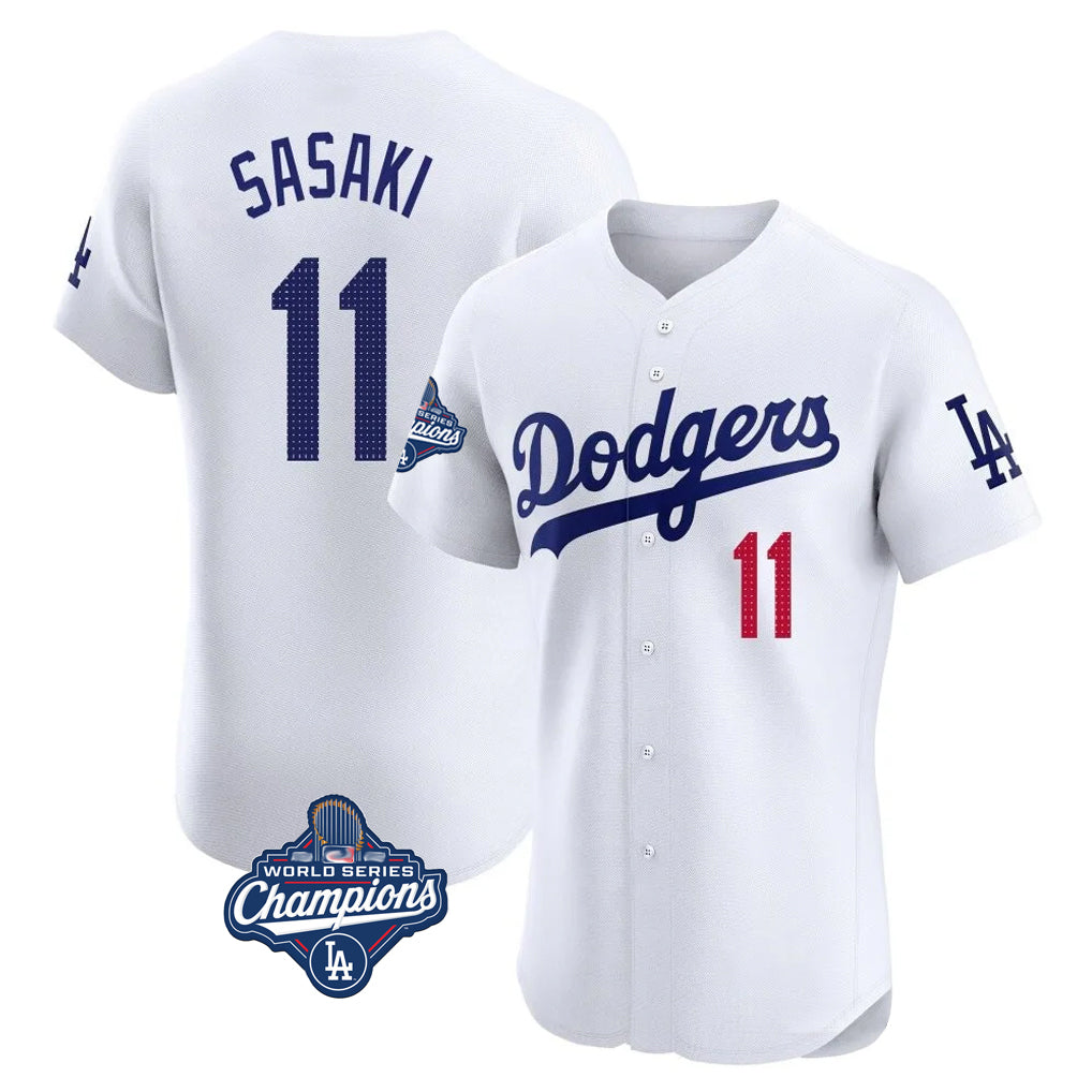 Punc LA.Dodgers #11 Roki Sasaki Player White World Series Meet Limited Elite Home Stitched Jerseys